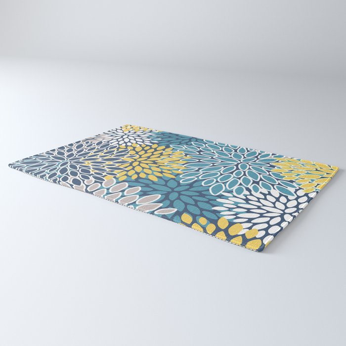 Modern, Floral Prints, Blue and Yellow Rug Gallery Image 3