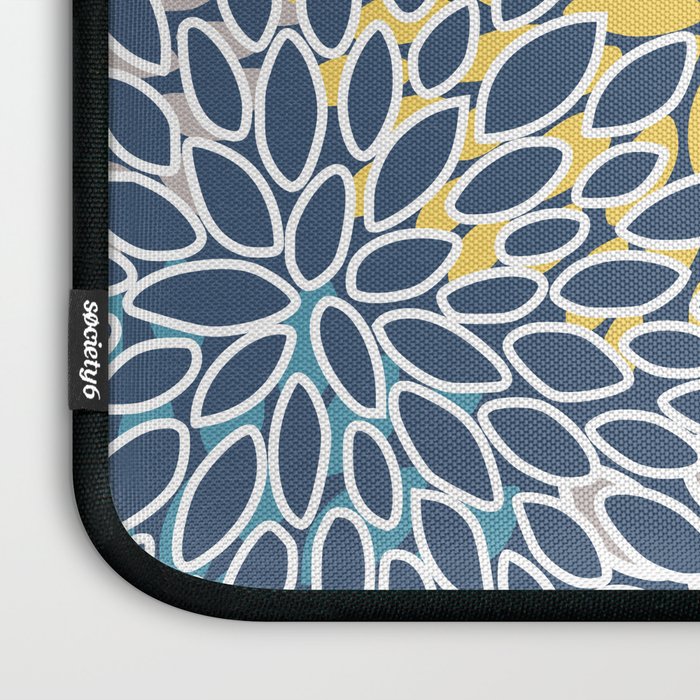 Modern, Floral Prints, Blue and Yellow Laptop Sleeve Gallery Image 3