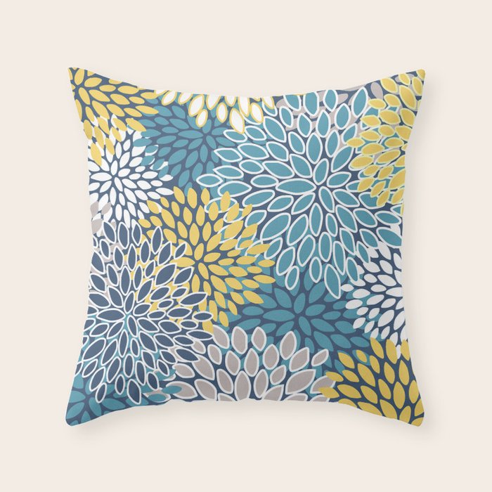 Modern, Floral Prints, Blue and Yellow Throw Pillow Gallery Image 1
