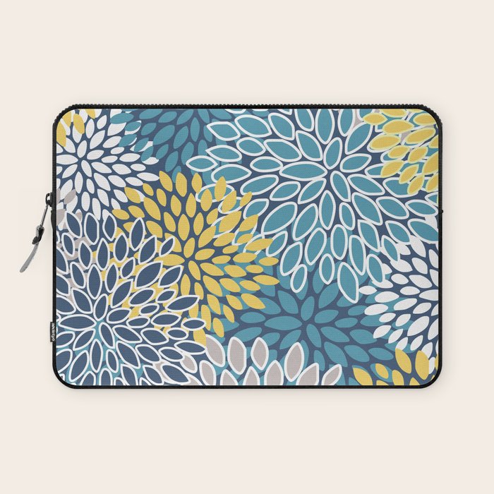 Modern, Floral Prints, Blue and Yellow Laptop Sleeve Gallery Image 1