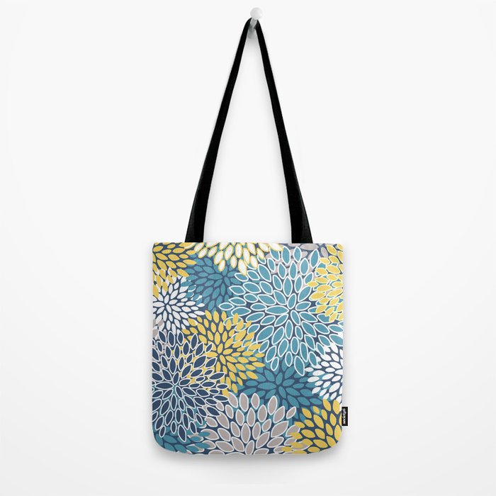 Modern, Floral Prints, Blue and Yellow Tote Bag Gallery Image 2