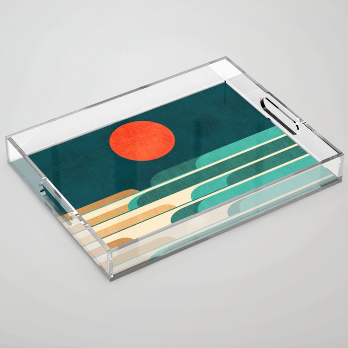 Chasing wave under the red moon Acrylic Tray Gallery Image 1