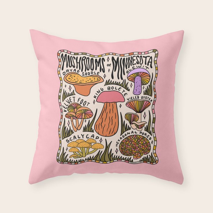 Mushrooms of Minnesota Throw Pillow Gallery Image 1