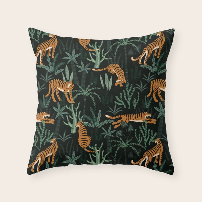Evening Prowl, Tiger Prints Throw Pillow Gallery Image 1