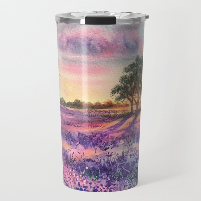 Provence Lavender Field at Sunset Travel Mug Gallery Image 1