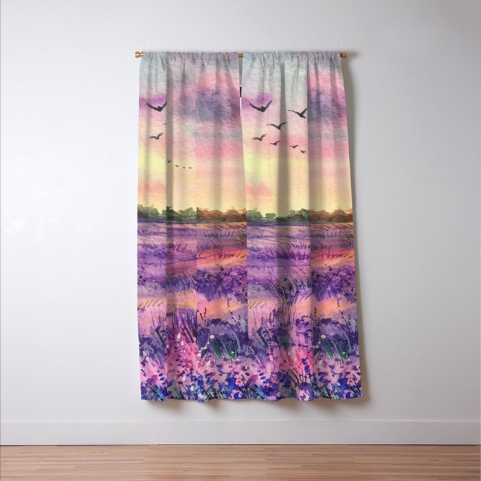 Provence Lavender Field at Sunset Window Curtain Gallery Image 3