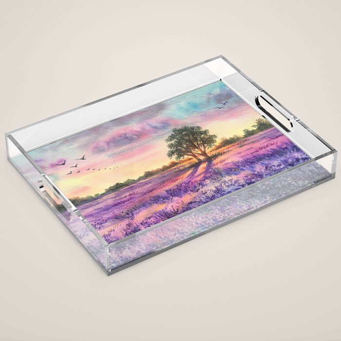 Provence Lavender Field at Sunset Acrylic Tray Gallery Image 1