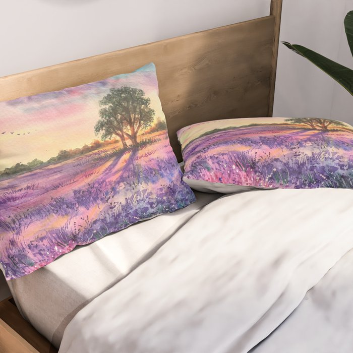 Provence Lavender Field at Sunset Pillow Sham Gallery Image 2