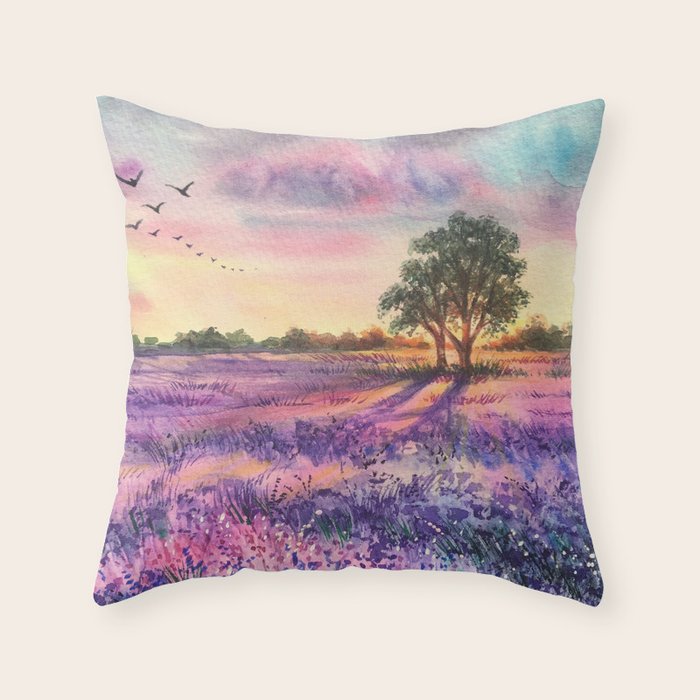 Provence Lavender Field at Sunset Throw Pillow Gallery Image 1