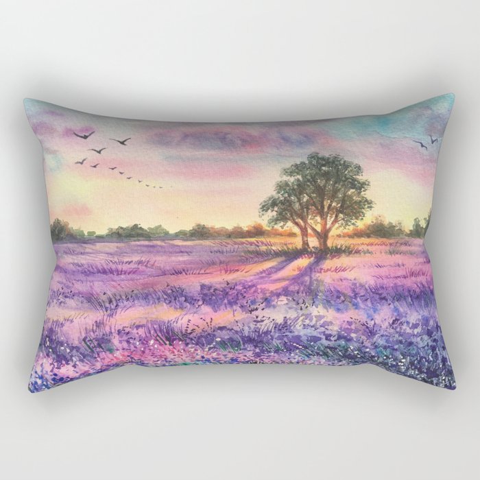 Provence Lavender Field at Sunset Rectangular Pillow Gallery Image 1