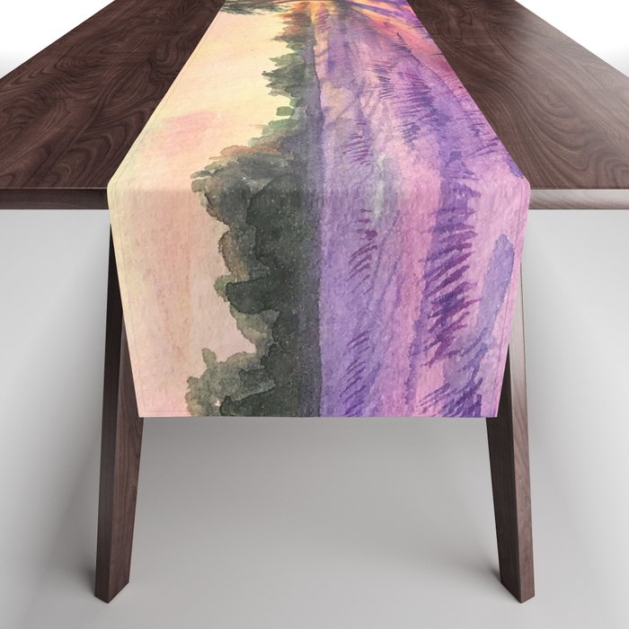 Provence Lavender Field at Sunset Table Runner Gallery Image 1