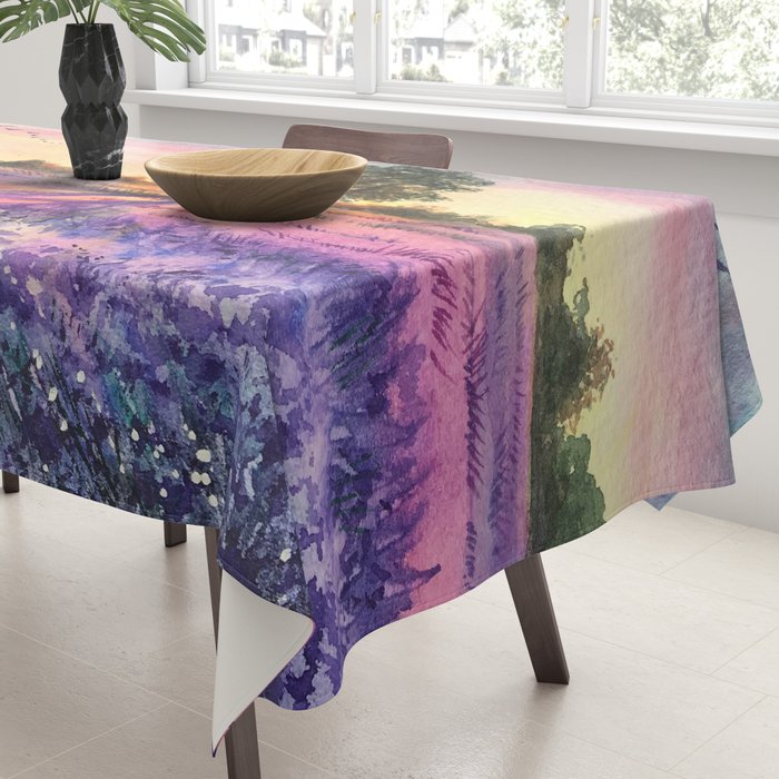 Provence Lavender Field at Sunset Tablecloth Gallery Image 3