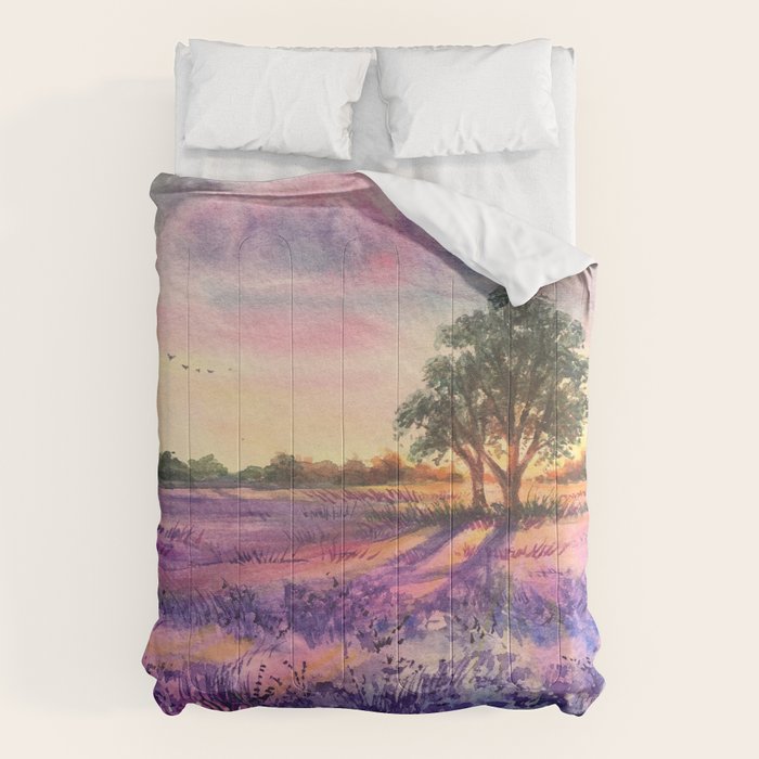 Provence Lavender Field at Sunset Comforter Gallery Image 1