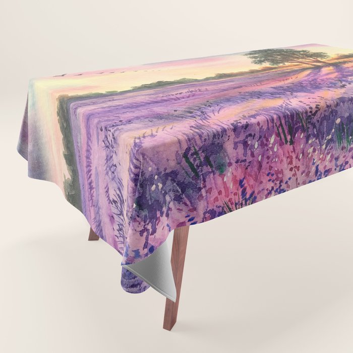 Provence Lavender Field at Sunset Tablecloth Gallery Image 1