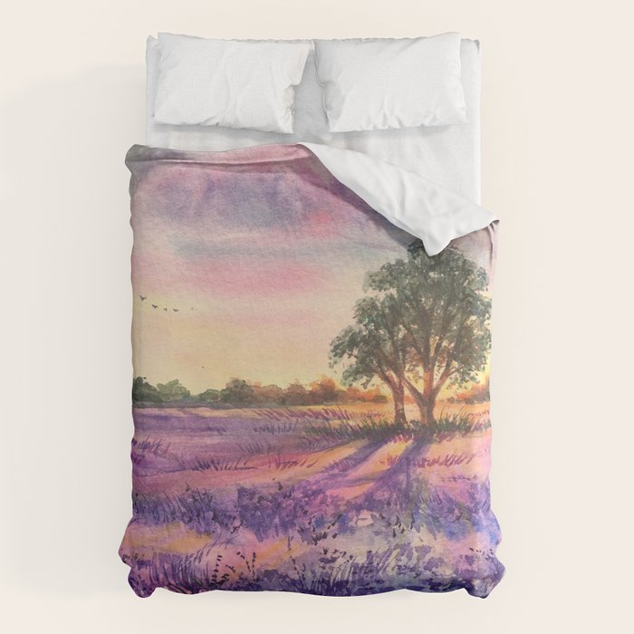 Provence Lavender Field at Sunset Duvet Cover Gallery Image 6