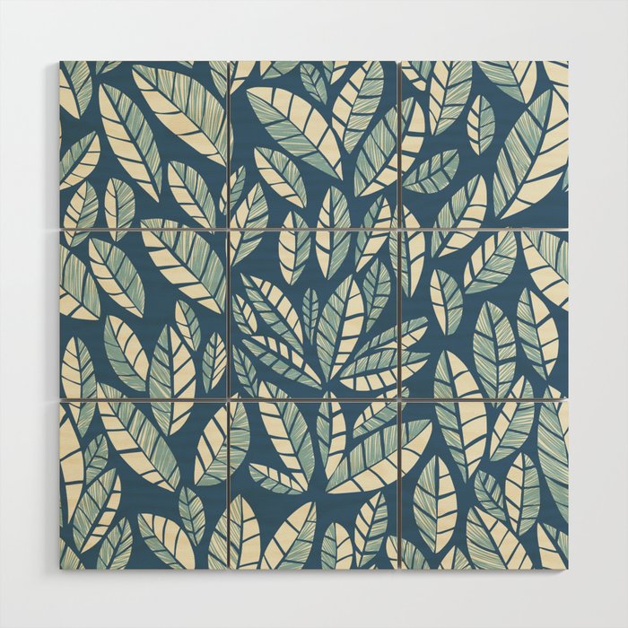 Wildlife Safari Laeves blue Wood Wall Art Gallery Image 1