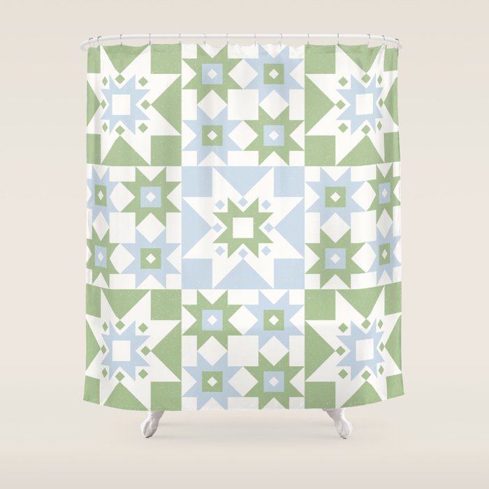 Quilt Shapes - Green and Blue Shower Curtain Gallery Image 1