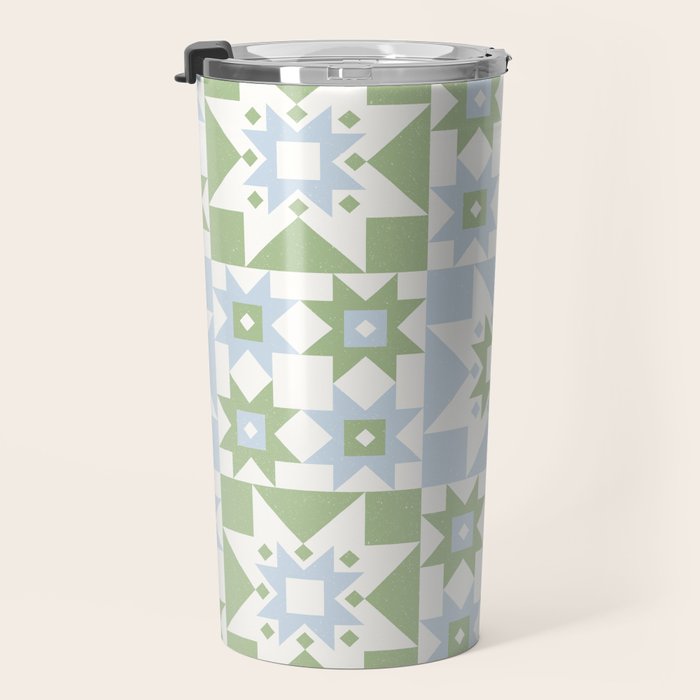 Quilt Shapes - Green and Blue Travel Mug Gallery Image 3