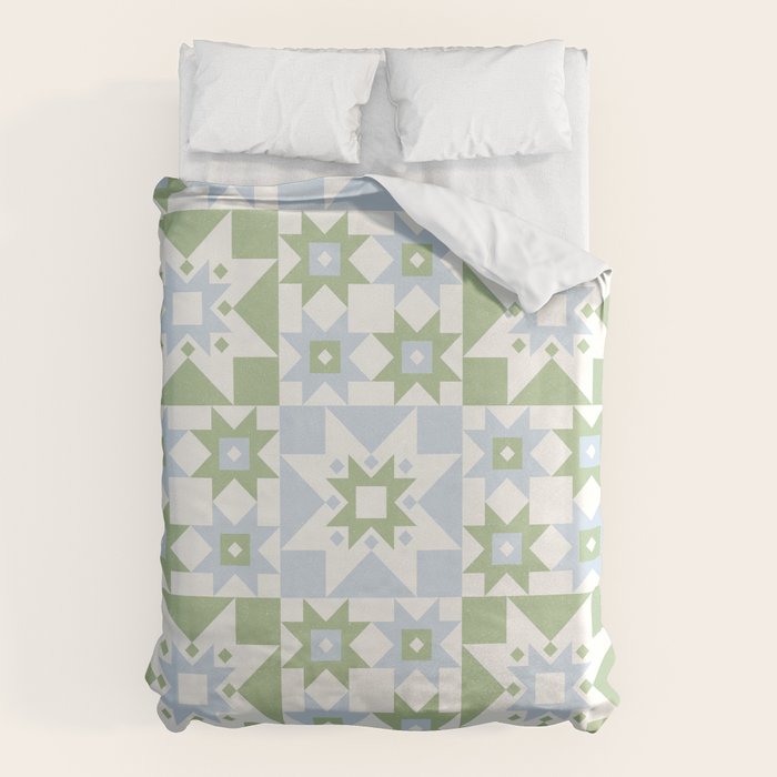 Quilt Shapes - Green and Blue Duvet Cover Gallery Image 1