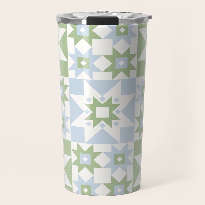 Quilt Shapes - Green and Blue Travel Mug Gallery Image 1