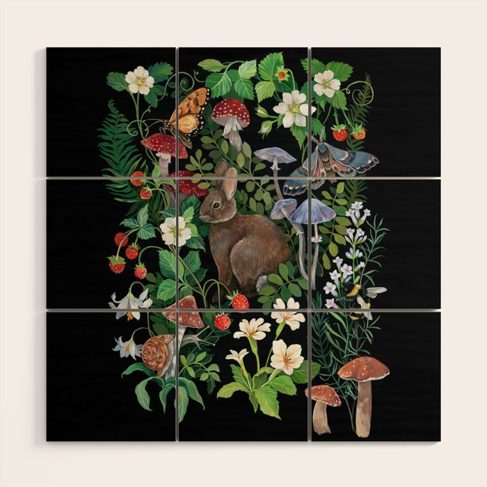 Rabbit and Strawberry Garden Wood Wall Art Gallery Image 1