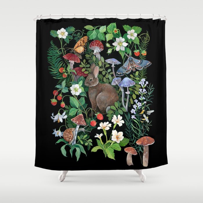 Rabbit and Strawberry Garden Shower Curtain Gallery Image 1