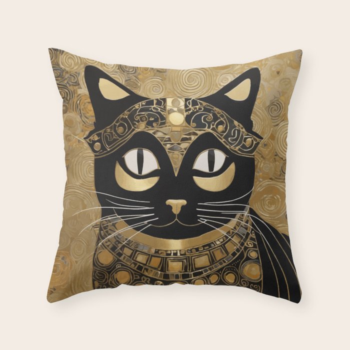 Klimt Cat in Egyptian Costume Throw Pillow Gallery Image 6