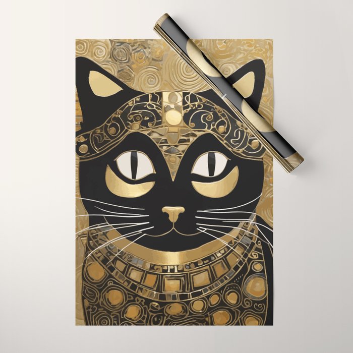 Klimt Cat in Egyptian Costume Wrapping Paper Gallery Image 1
