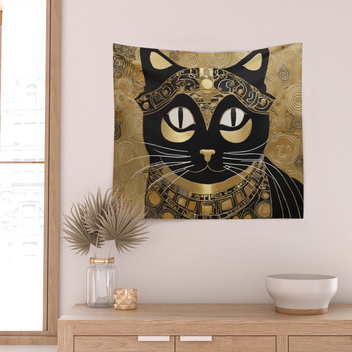 Klimt Cat in Egyptian Costume Wall Tapestry Gallery Image 2