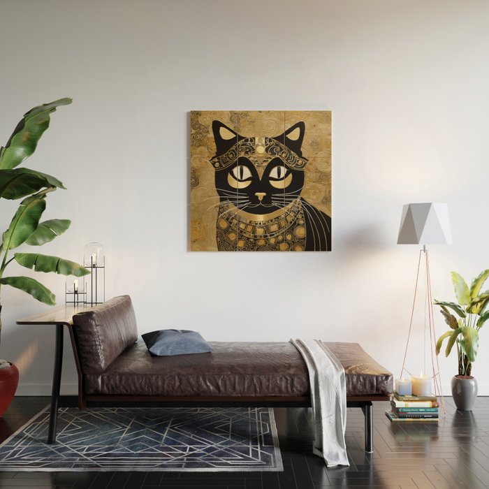 Klimt Cat in Egyptian Costume Wood Wall Art Gallery Image 2