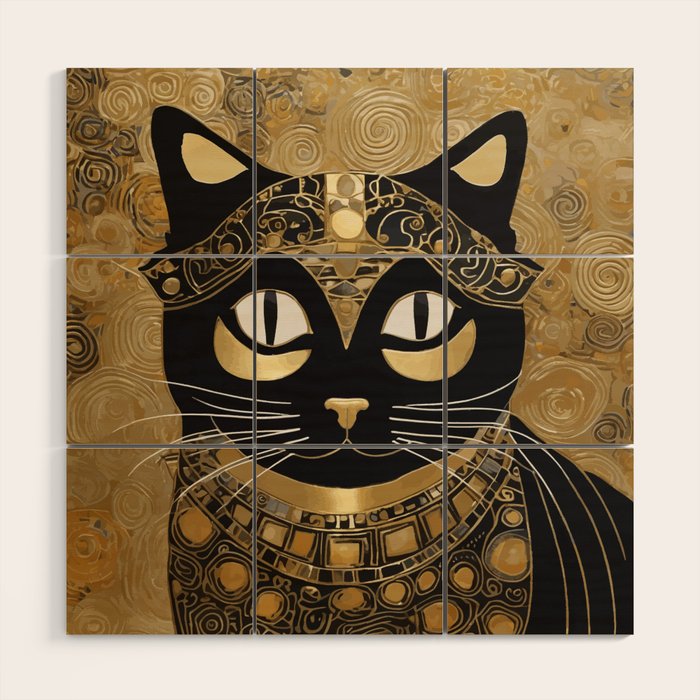 Klimt Cat in Egyptian Costume Wood Wall Art Gallery Image 1