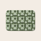 Retro Texture Geometric Squares And Circles Pattern No 5 Sage Green Black White Bath Mat Gallery Image 1
