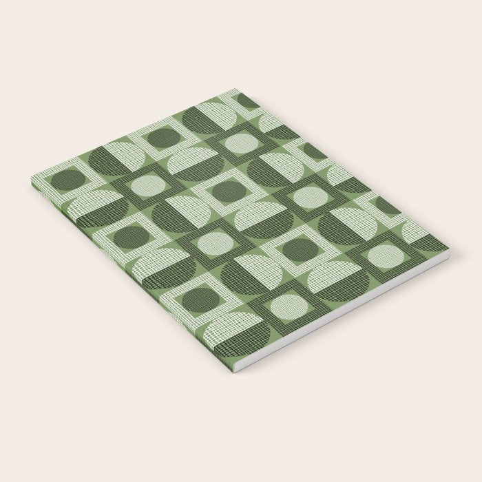 Retro Texture Geometric Squares And Circles Pattern No 5 Sage Green Black White Notebook Gallery Image 2