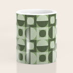 Retro Texture Geometric Squares And Circles Pattern No 5 Sage Green Black White Coffee Mug Gallery Image 4