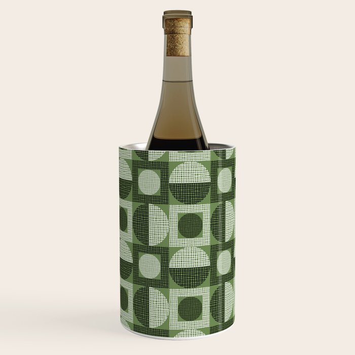 Retro Texture Geometric Squares And Circles Pattern No 5 Sage Green Black White Wine Chiller Gallery Image 3