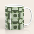 Retro Texture Geometric Squares And Circles Pattern No 5 Sage Green Black White Coffee Mug Gallery Image 1