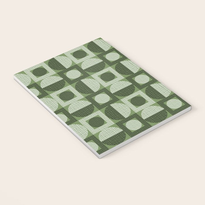 Retro Texture Geometric Squares And Circles Pattern No 5 Sage Green Black White Notebook Gallery Image 3