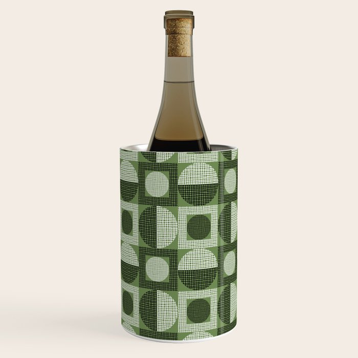 Retro Texture Geometric Squares And Circles Pattern No 5 Sage Green Black White Wine Chiller Gallery Image 1