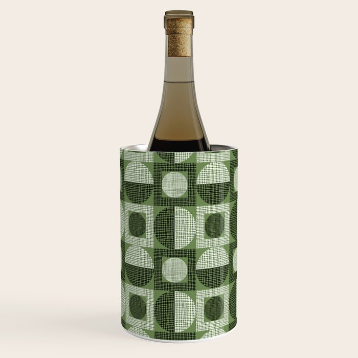 Retro Texture Geometric Squares And Circles Pattern No 5 Sage Green Black White Wine Chiller Gallery Image 2