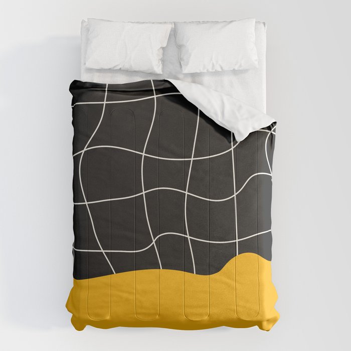 Sunkissed Gold | Warp Grid: Midnight Black Edition Comforter Gallery Image 6
