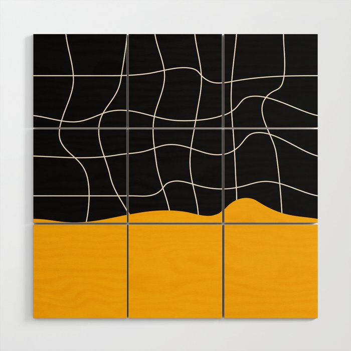 Sunkissed Gold | Warp Grid: Midnight Black Edition Wood Wall Art Gallery Image 1