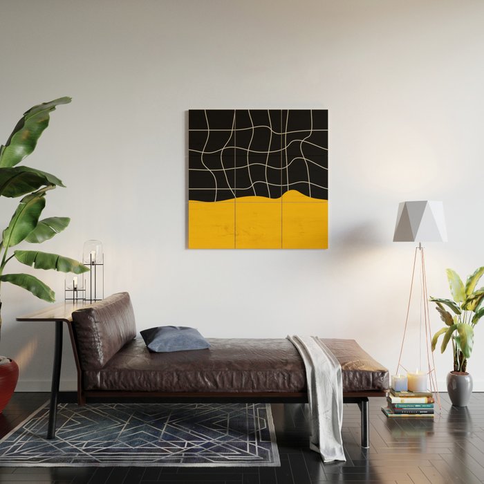 Sunkissed Gold | Warp Grid: Midnight Black Edition Wood Wall Art Gallery Image 2