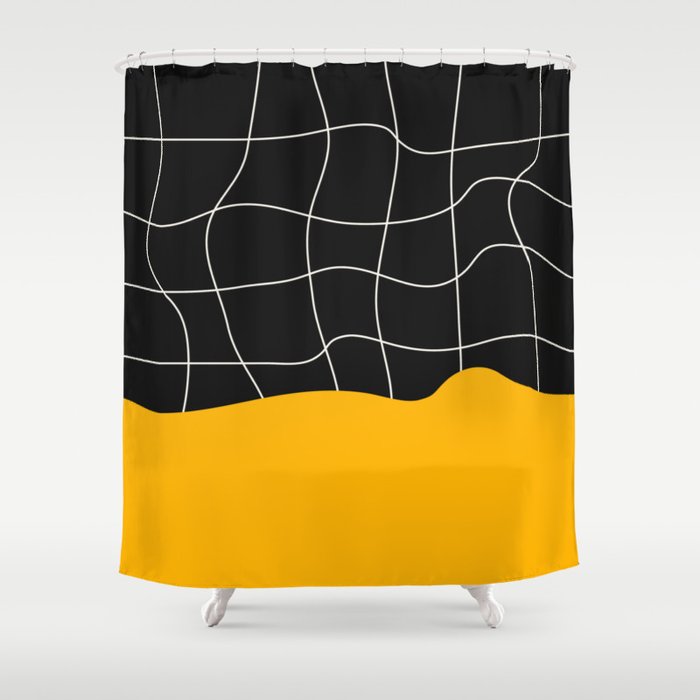 Sunkissed Gold | Warp Grid: Midnight Black Edition Shower Curtain Gallery Image 1