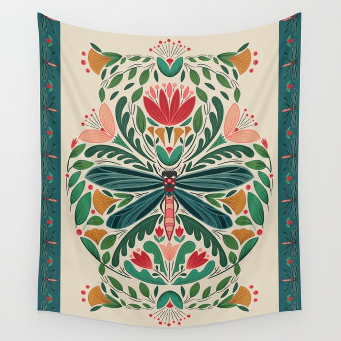 Dragonfly Folk Design Wall Tapestry Gallery Image 4