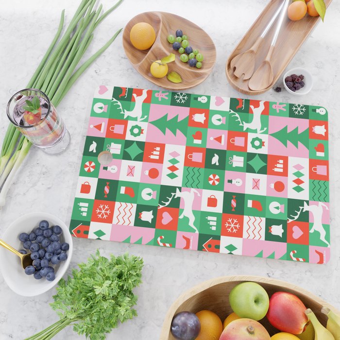 Modern christmas geometric mosaic art pattern Cutting Board Gallery Image 2