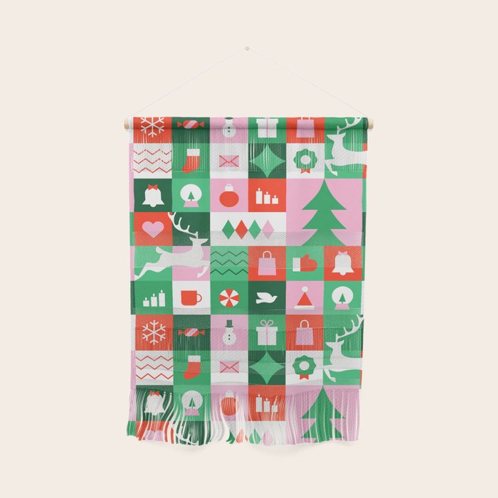 Modern christmas geometric mosaic art pattern Wall Hanging Gallery Image 1