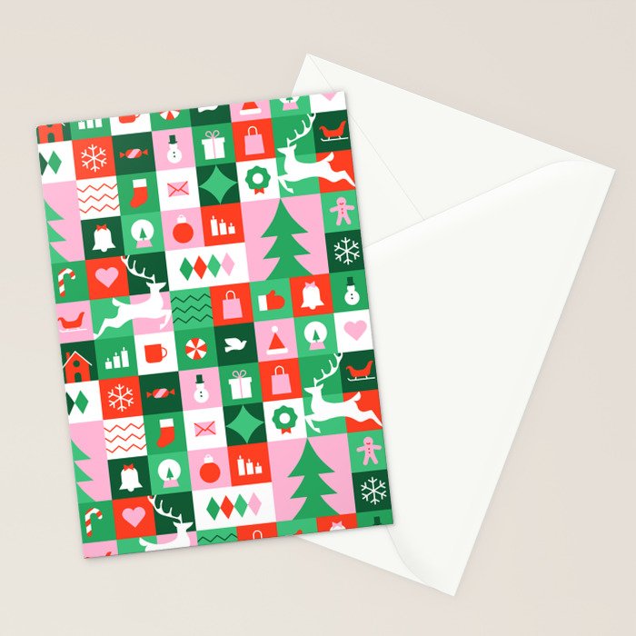 Modern christmas geometric mosaic art pattern Stationery Card Gallery Image 2