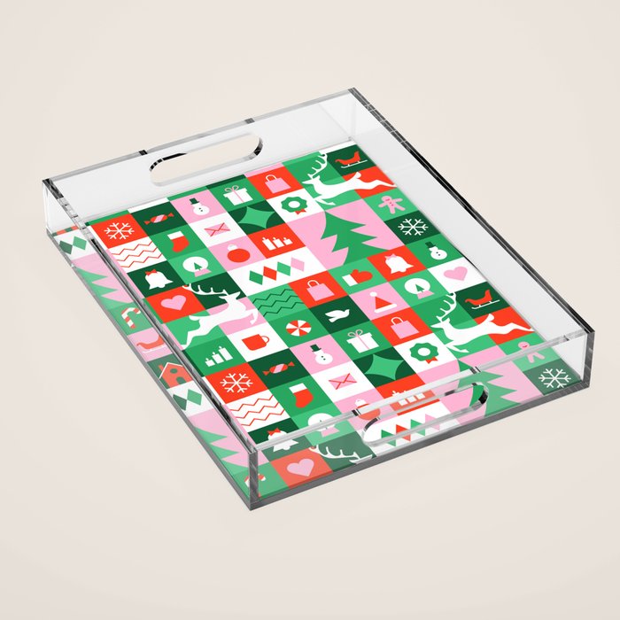 Modern christmas geometric mosaic art pattern Acrylic Tray Gallery Image 1