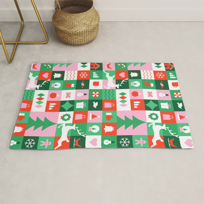 Modern christmas geometric mosaic art pattern Rug Gallery Image 1