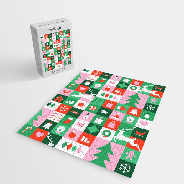 Modern christmas geometric mosaic art pattern Jigsaw Puzzle Gallery Image 2